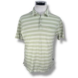 Patagonia Polo Shirt Men’s Medium Green White Striped Short Sleeve Regular Fit